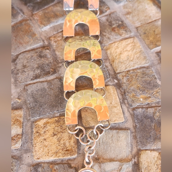 Sterling Silver hammered Link Bracelet - Picture 6 of 16